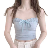 Straps Plain Bow Tube Crop Top